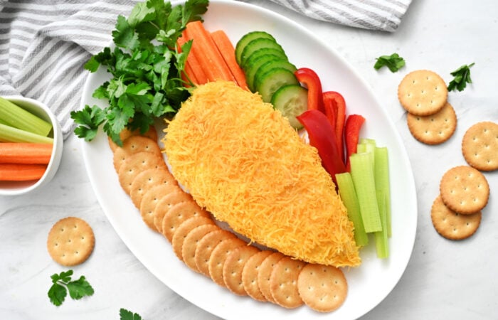 Cheese Ball with veggies and crackers