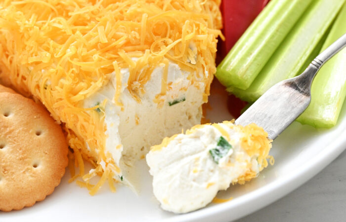 a cheesy bite of cheese ball