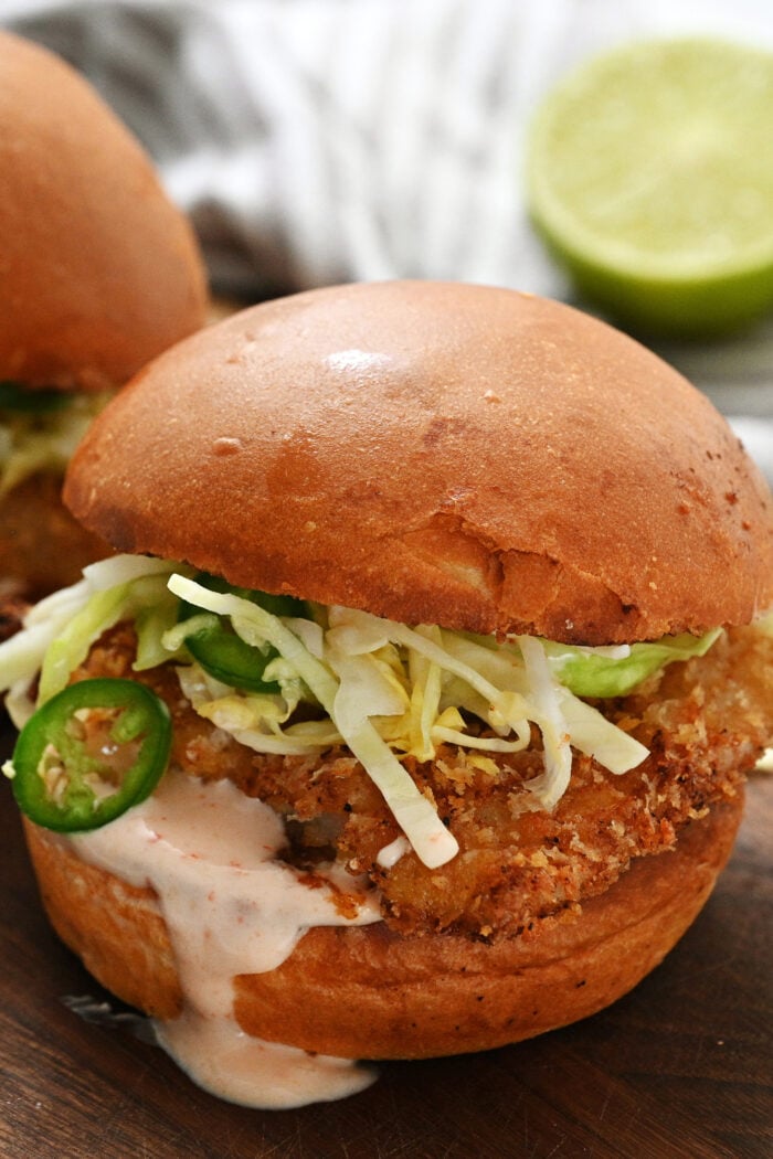 cod burger with sauce