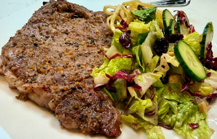 grilled steak with salad
