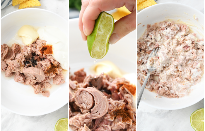 squeezing lime into tuna dip