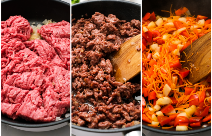 making a ground beef mixture for tacos or wraps