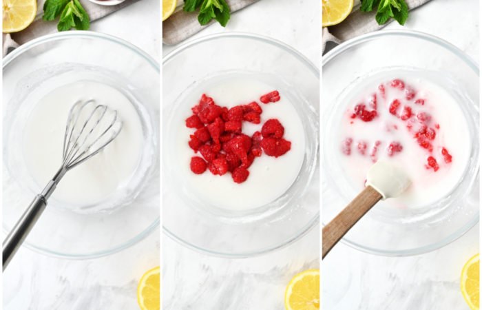 making frosting with fresh raspberries