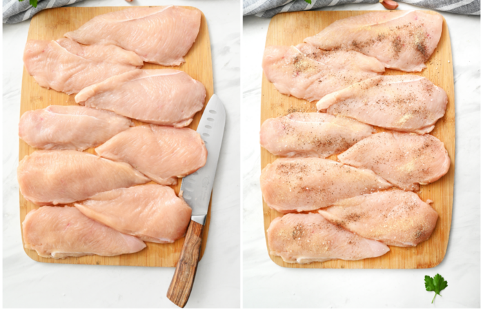 preparing chicken breasts
