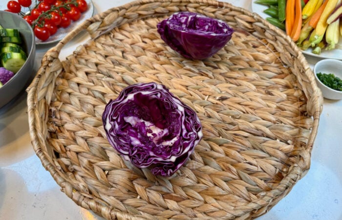 red cabbage cut in half and scooped out