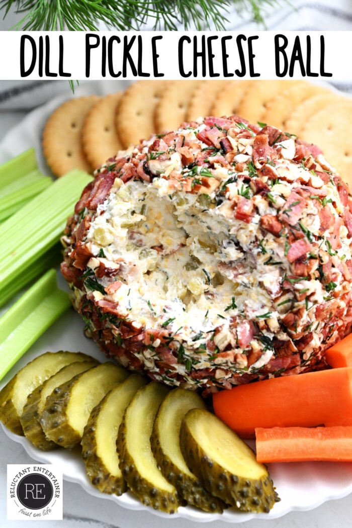 taking a bite of pickle cheese ball