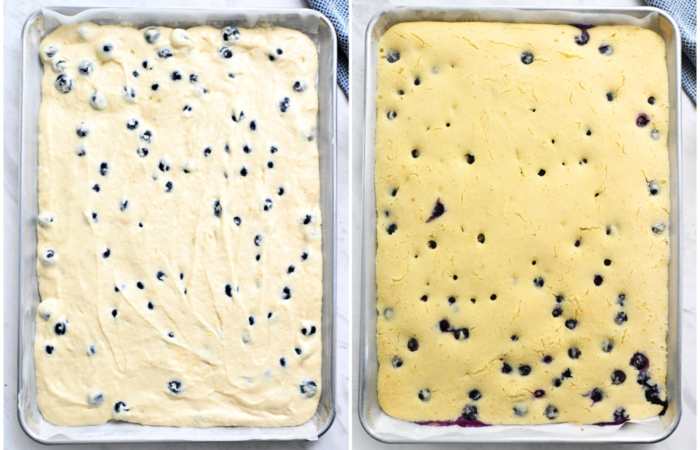 baking a large blueberry pancake