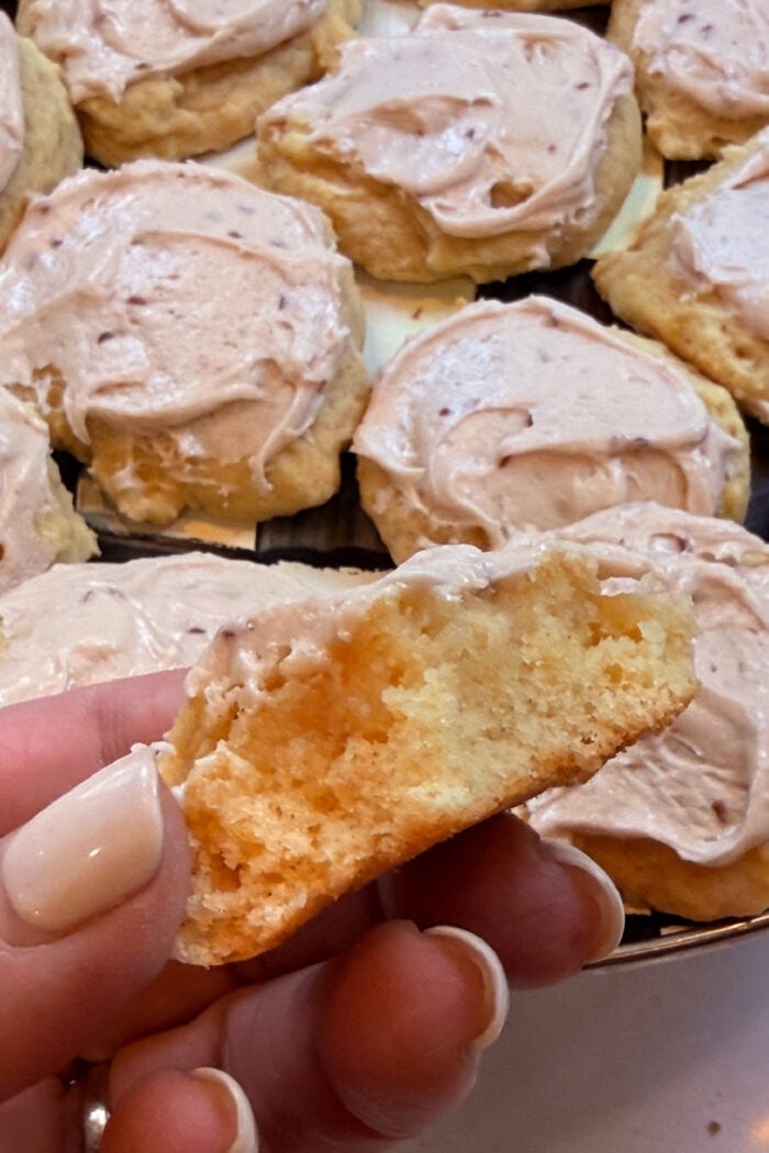 pink frosting on ricotta cookie