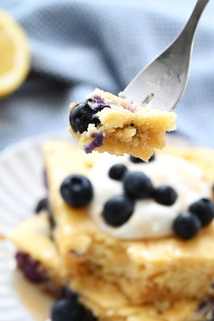 a bite of blueberry pancake