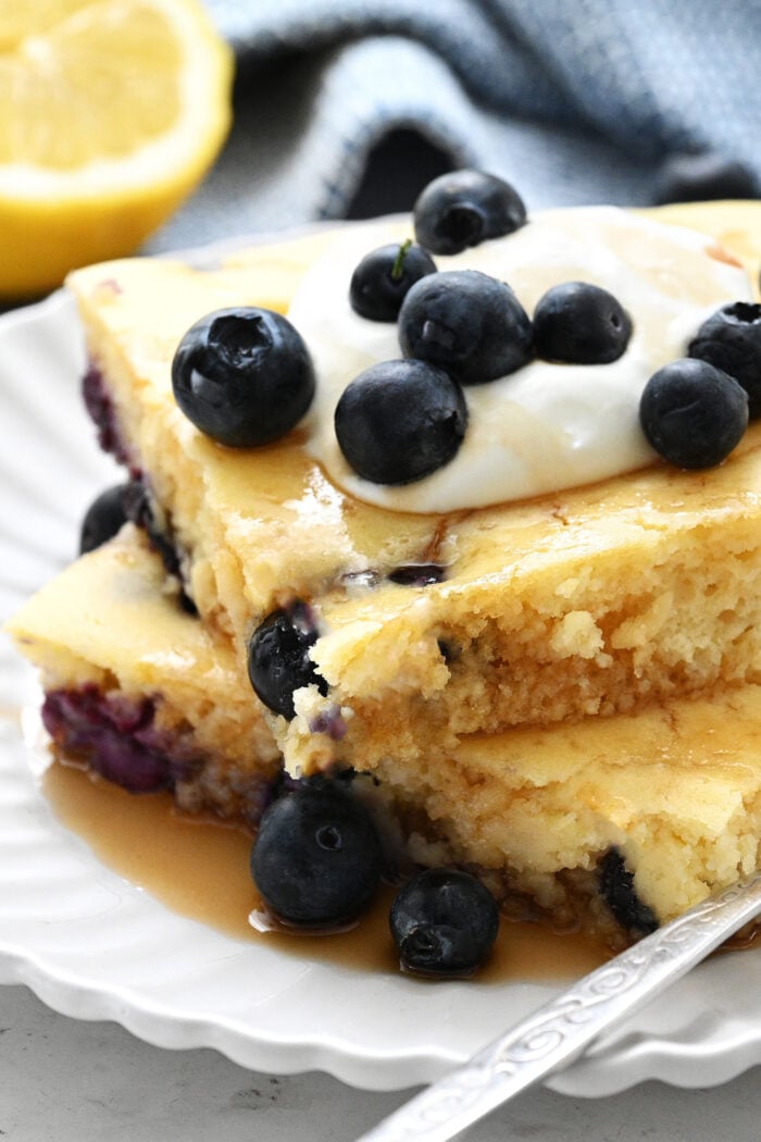 stack of Blueberry Sheet Pan Pancakes