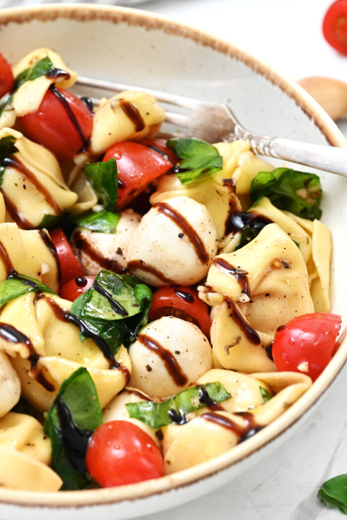 glaze on Caprese Tortellini Pasta Salad