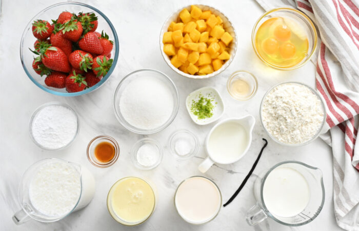 ingredients to make Tres Leches Cake with Fruit