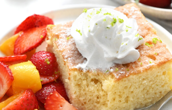 Tres Leches Cake with Fruit with cream