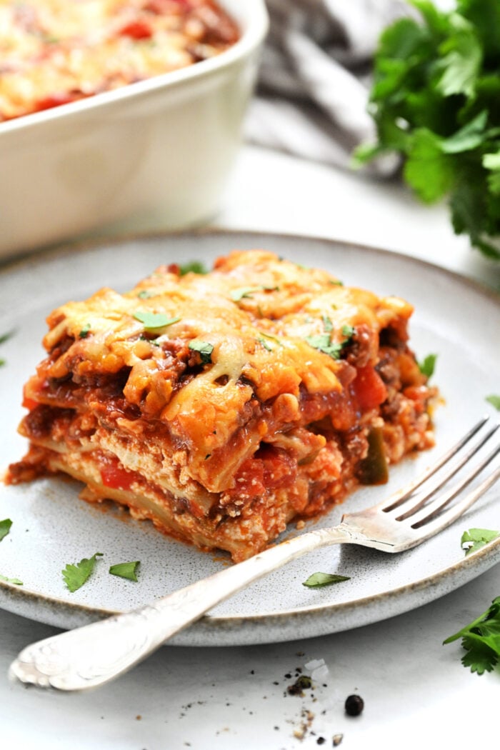 serving of lasagna on a plate