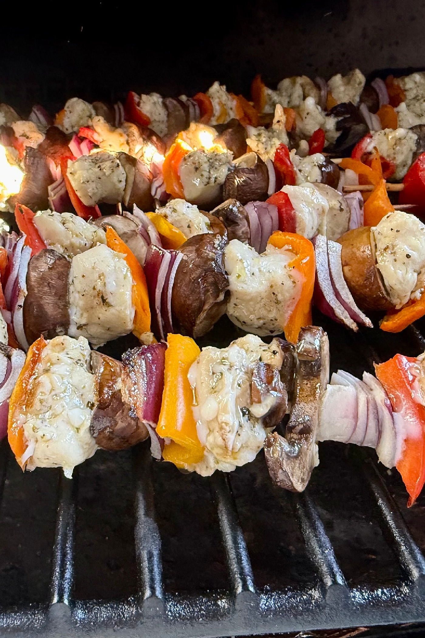 beef kabobs chicken kabobs on a traeger
