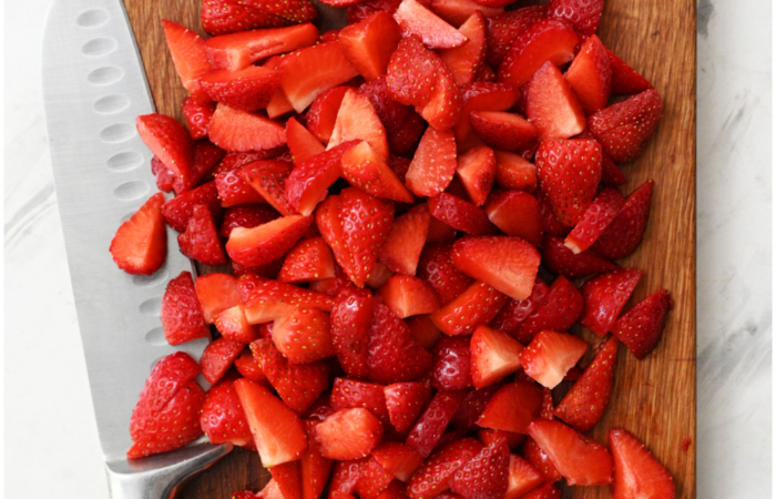 preparing and chopping strawberries