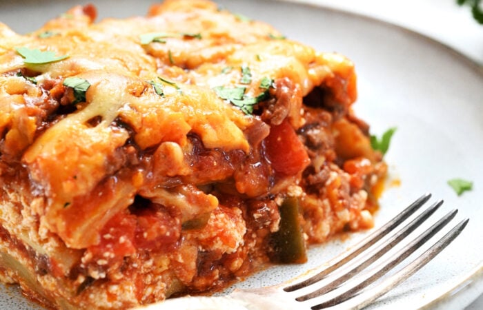 close up meaty lasagna