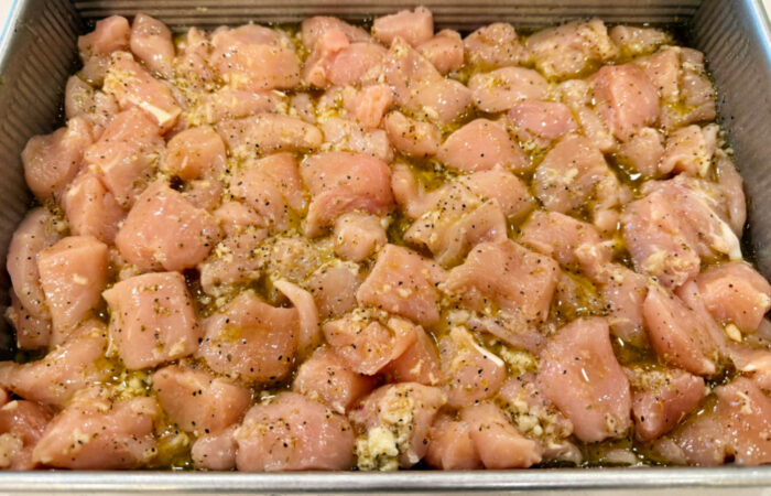 preparing the chicken or kebabs
