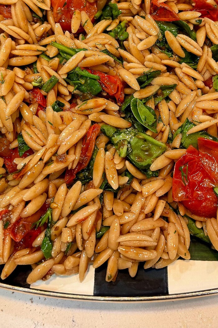 mixed orzo tomato and basil salad