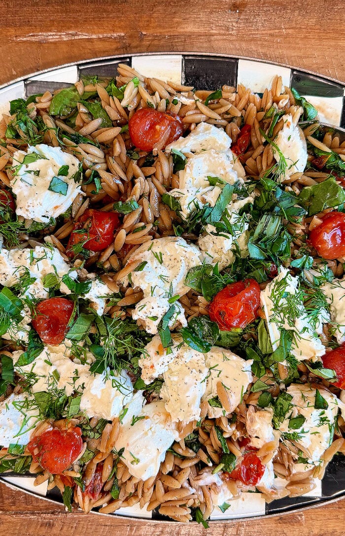 burrata cheese on orzo