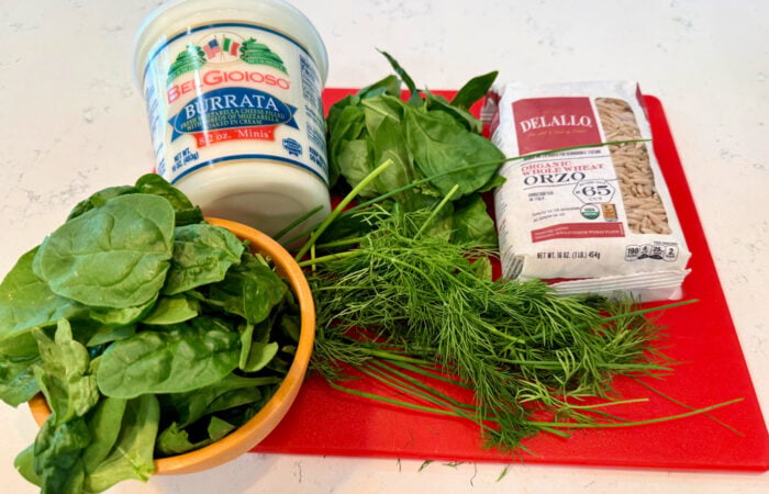 ingredients to make Summer Orzo Salad With Burrata