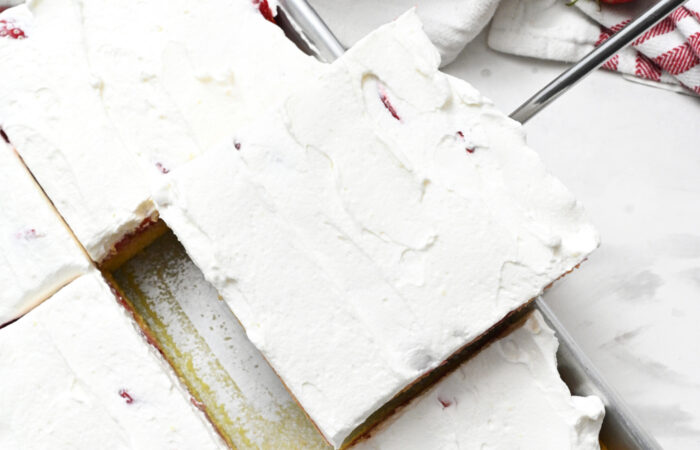 piece o Easy Strawberry Shortcake Sheet Cakes