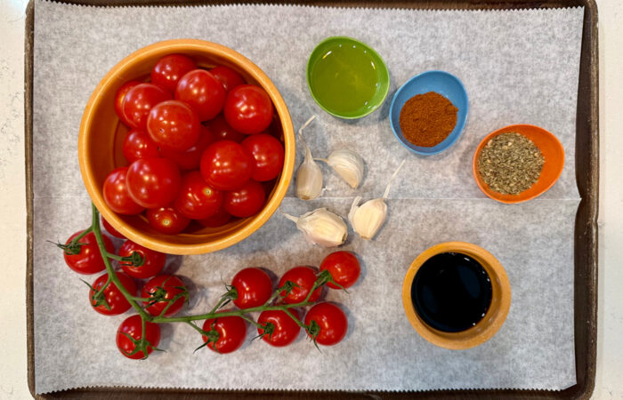 ingredients to roast summer tomatoes
