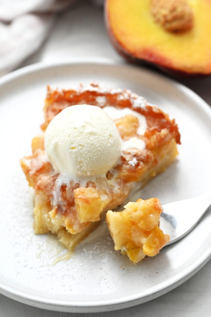 serving of peaches and cream cake