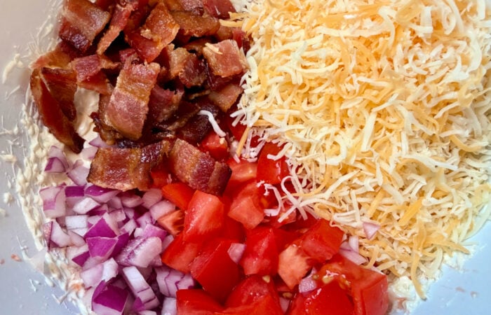 bacon onion tomatoes cheese in dip