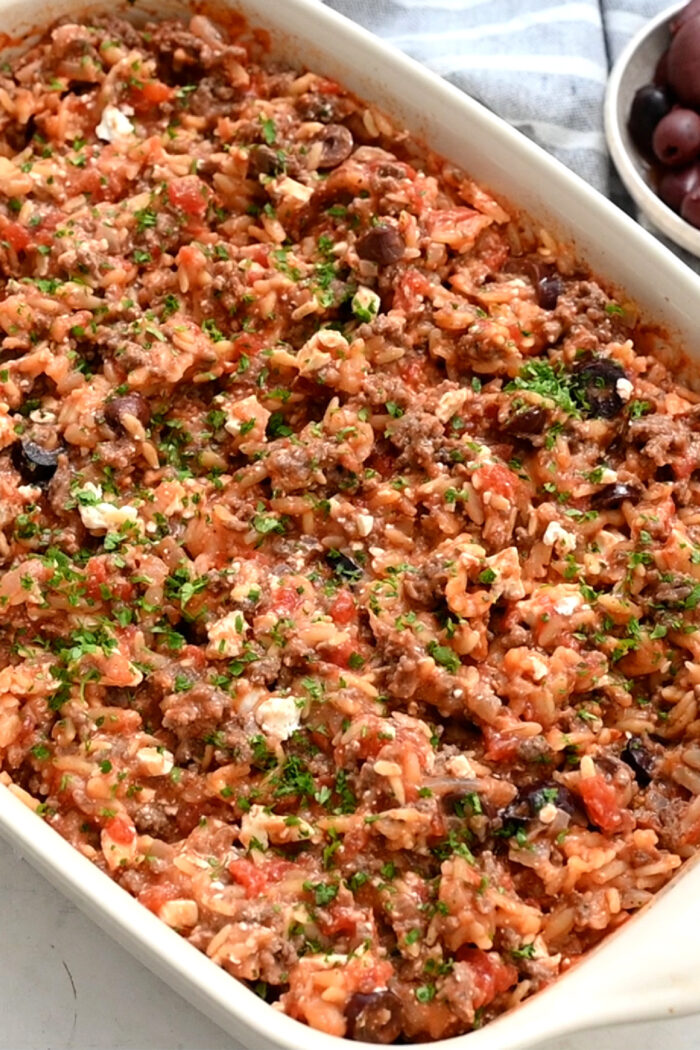 a 9x13 Ground Beef Orzo