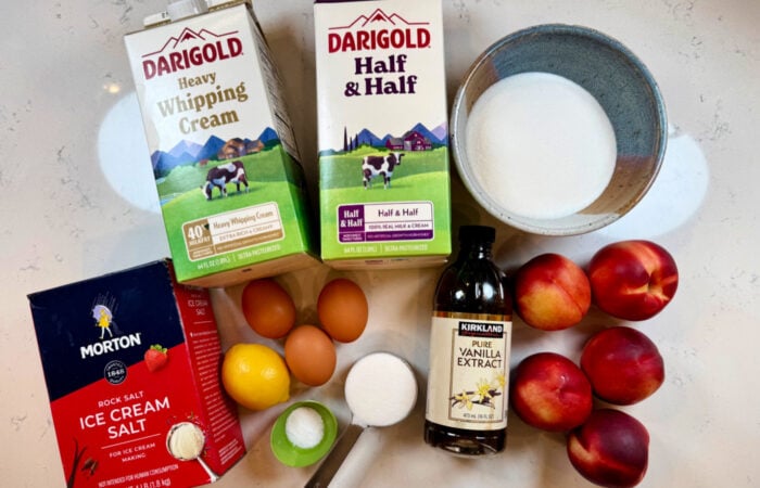 ingredients to make peaches and cream ice cream