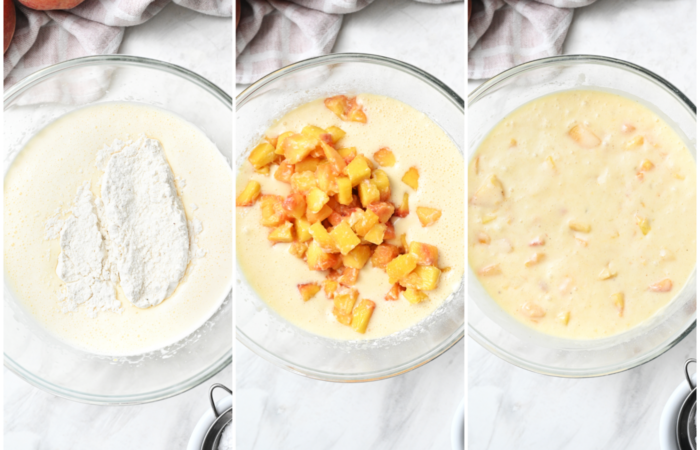 adding peaches to batter