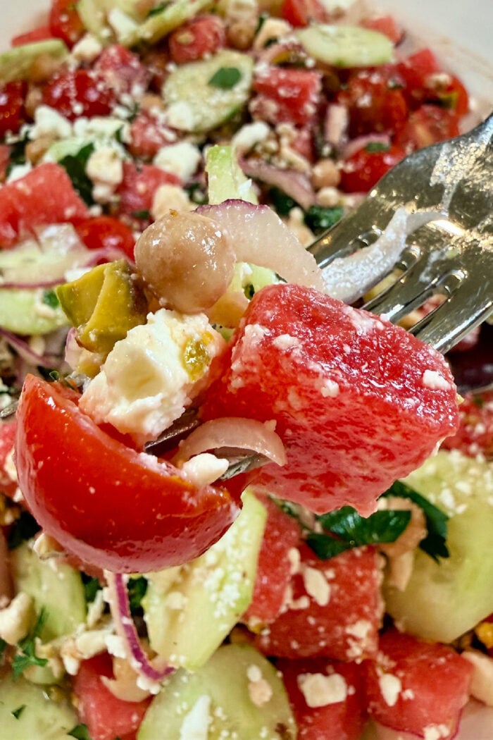 bite of watermelon feta salad