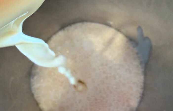 pouring ice cream mixture into the machine
