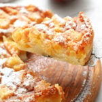 a serving of cake with peaches