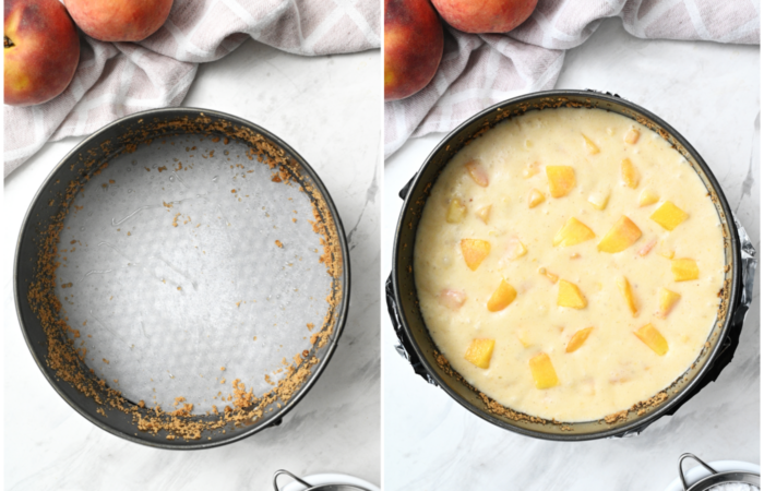 preparing springform pan and adding batter