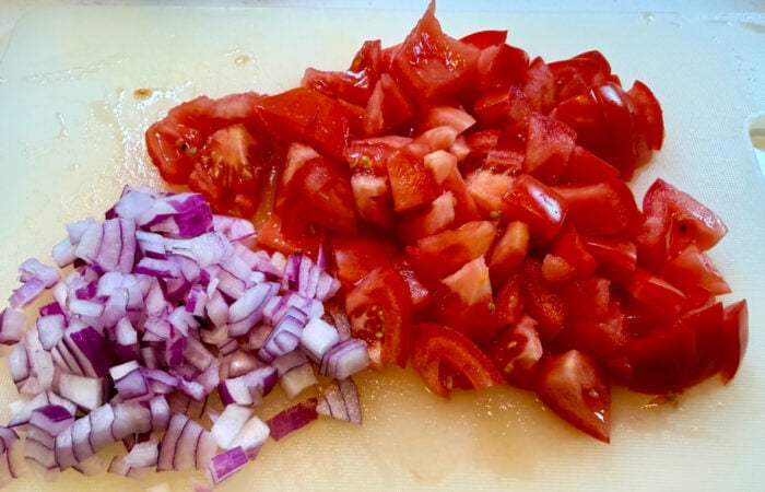chopped onion and tomatoes