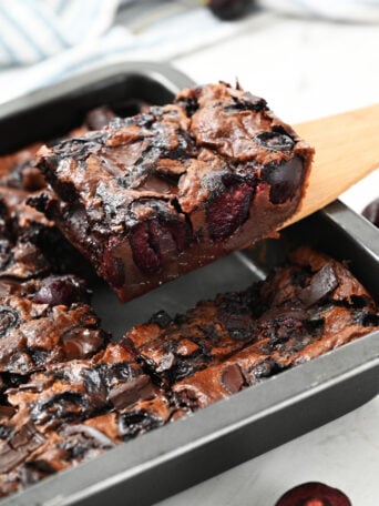 serving Chocolate Clafoutis cake