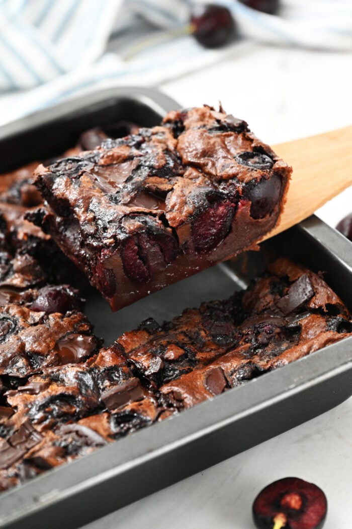 serving Chocolate Clafoutis cake