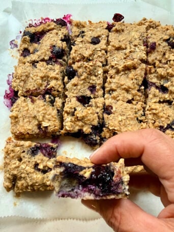 a serving Peanut Butter Banana Oatmeal Bars