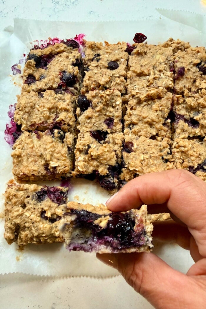 a serving Peanut Butter Banana Oatmeal Bars