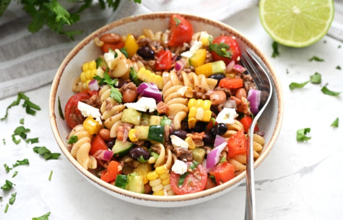 serving Cowboy Caviar Pasta Salad