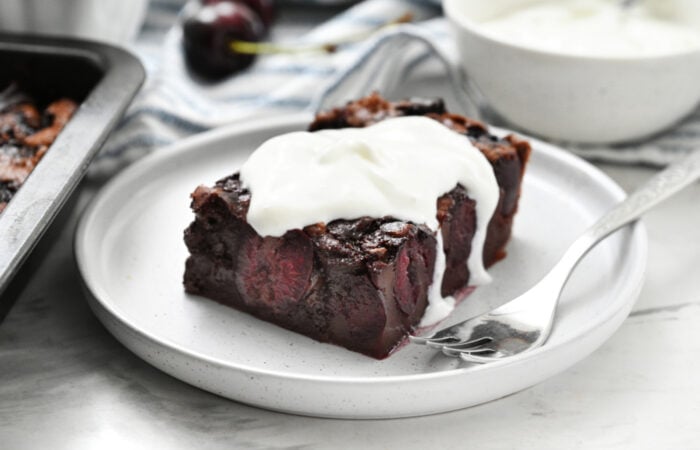 Chocolate Clafoutis with whipped cream