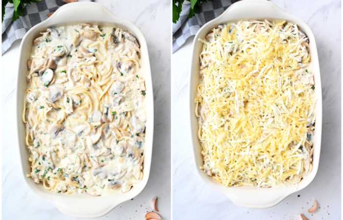 adding cheese to pasta