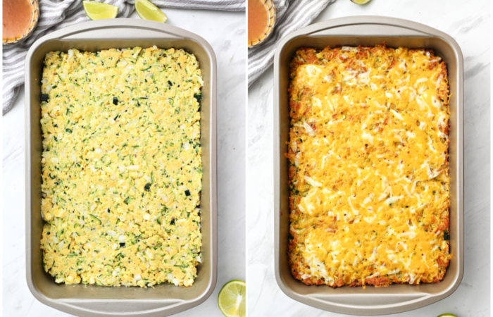 making a Cheesy Cornbread Zucchini Casseroles