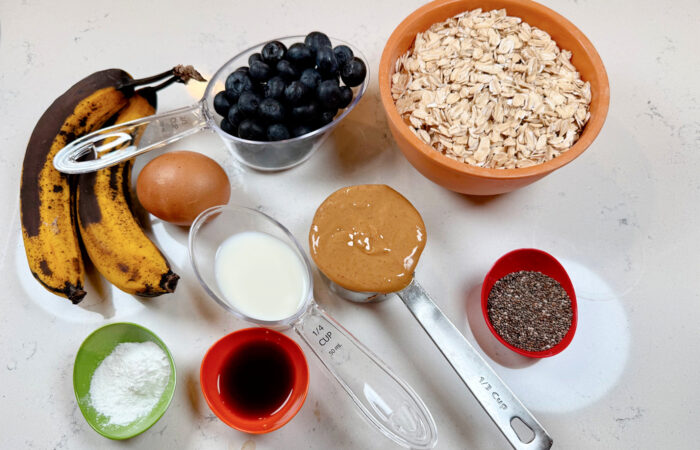 ingredients to make Peanut Butter Banana Oatmeal Bars