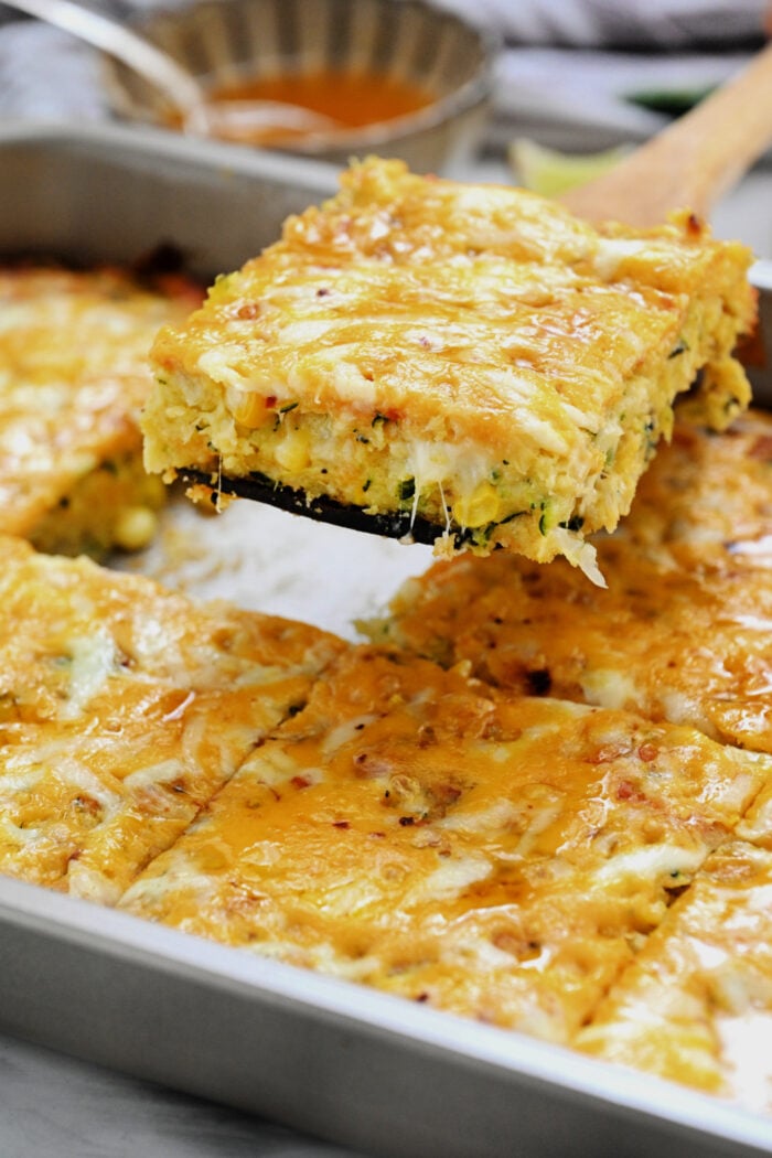 serving a Cornbread Zucchini Casserole