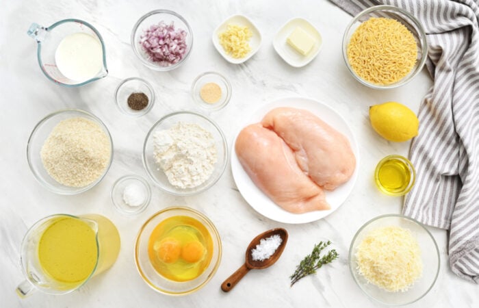 ingredients to make Crispy Parmesan Chicken with Creamy Lemon Orzo