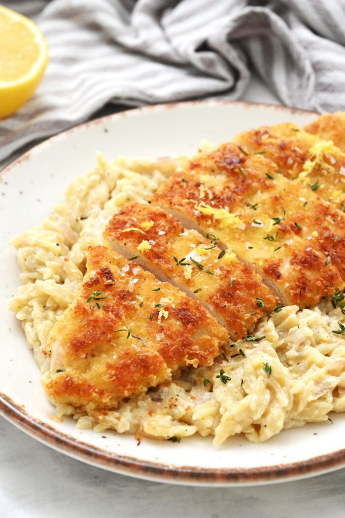 Crispy Parmesan Chicken with Lemon Orzo