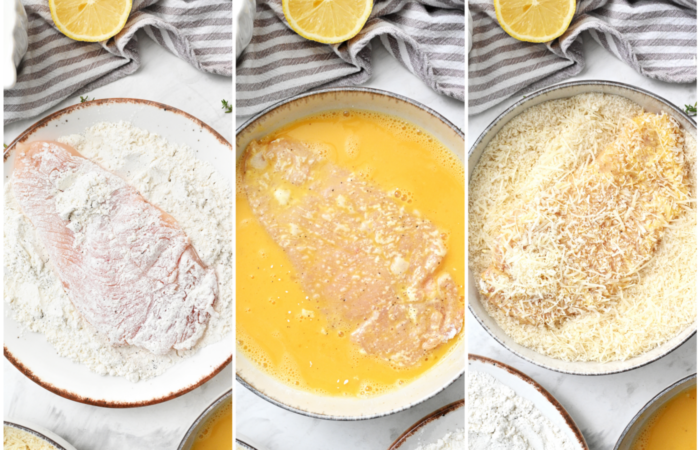 preparing chicken with parmesan